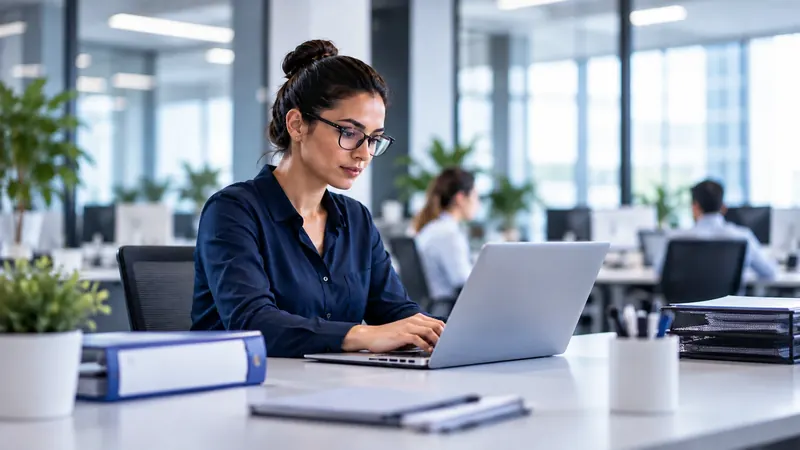 Profissional acompanha no notebook as informações de saúde ocupacional da equipe